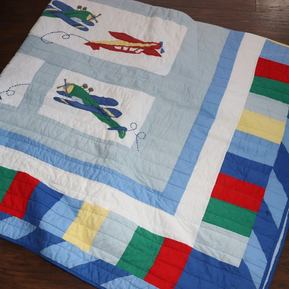 Unbranded Airplane Quilt Twin Blue Kids Bedding Nursery Decor‎